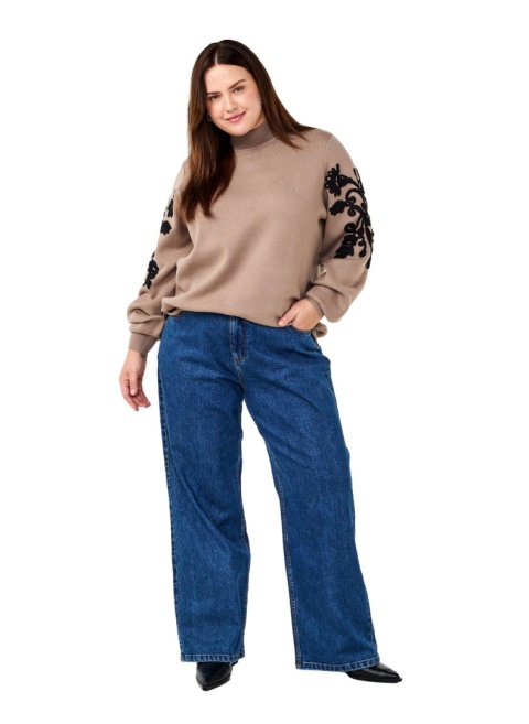 ZIZZI BLUZKA DZIANINOWA BEŻOWA HAFT WISKOZA 338A