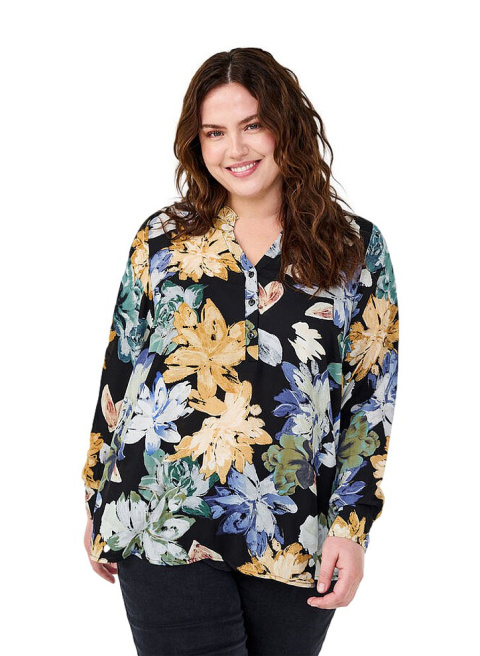 ZIZZI CZARNA BLUZKA KWIATY GUZIKI 050G ZIZZI CZARNA BLUZKA KWIATY GUZIKI 050G