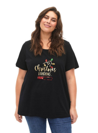 ZIZZI CZARNY ŚWIĄTECZNY T-SHIRT CEKINY 966B