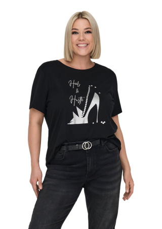 CARMAKOMA MODNY CZARNY T-SHIRT NADRUK O699