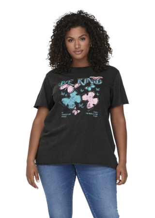 CARMAKOMA KLASYCZNY CIEMNOSZARY T-SHIRT NADRUK O623