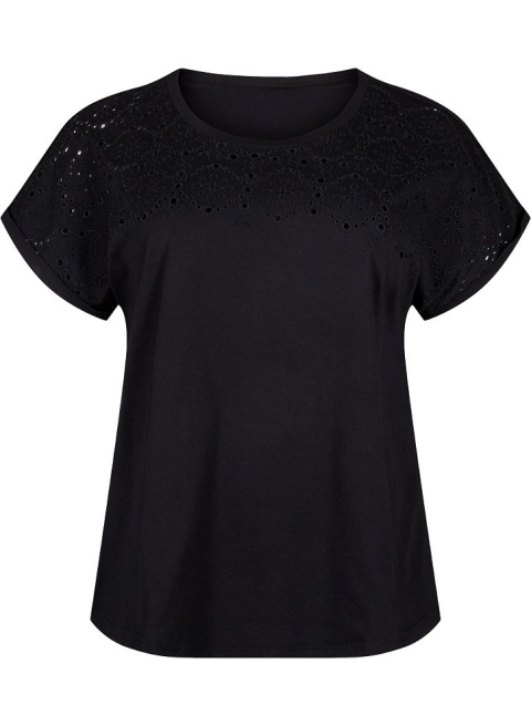 ZIZZI UROCZA CZARNA BLUZKA T-SHIRT AŻUR 101G