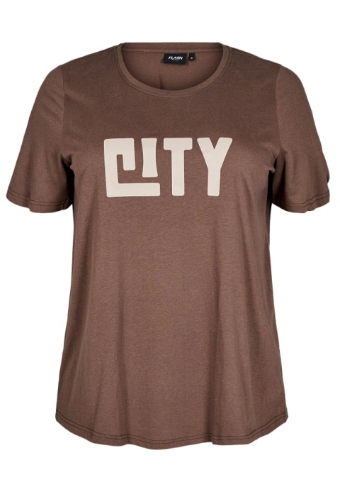 ZIZZI BRĄZOWY T-SHIRT NADRUK 002G