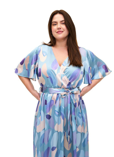 ZIZZI FANTASTYCZNA NIEBIESKA SUKIENKA DŁUGA KOPERTOWA DEKOLT 058A