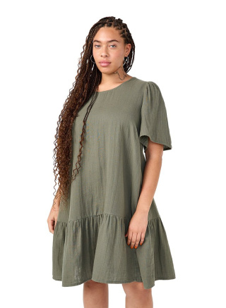 ZIZZI PIĘKNA SUKIENKA KHAKI BAWEŁNA FALBANA 070F