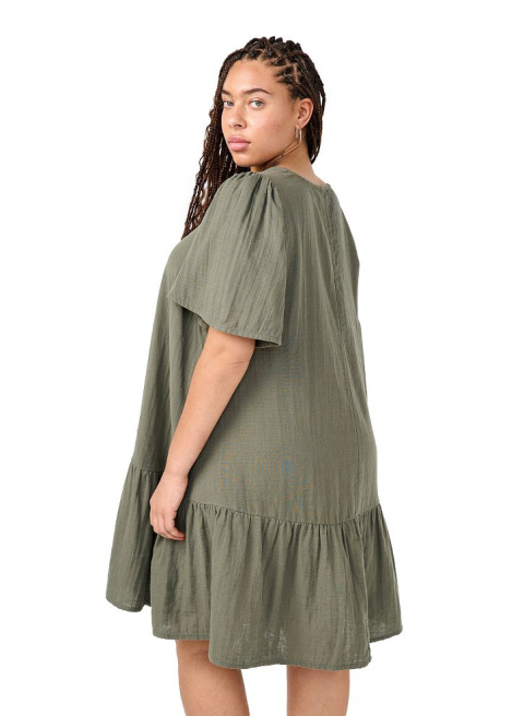 ZIZZI PIĘKNA SUKIENKA KHAKI BAWEŁNA FALBANA 070F