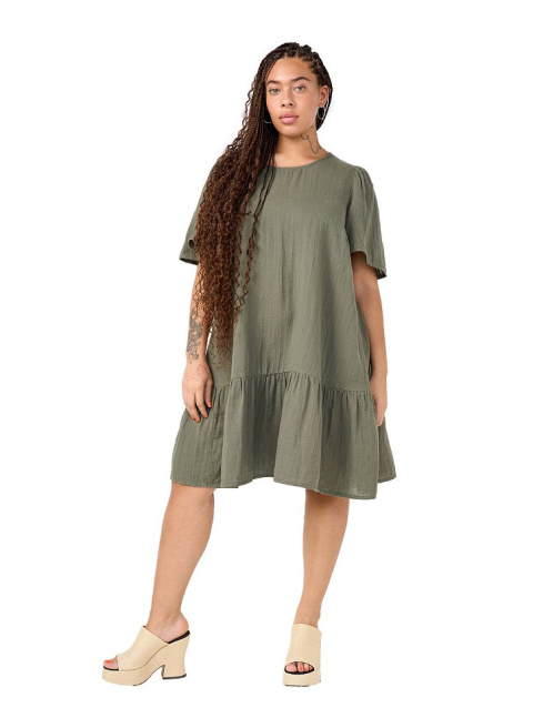 ZIZZI PIĘKNA SUKIENKA KHAKI BAWEŁNA FALBANA 070F