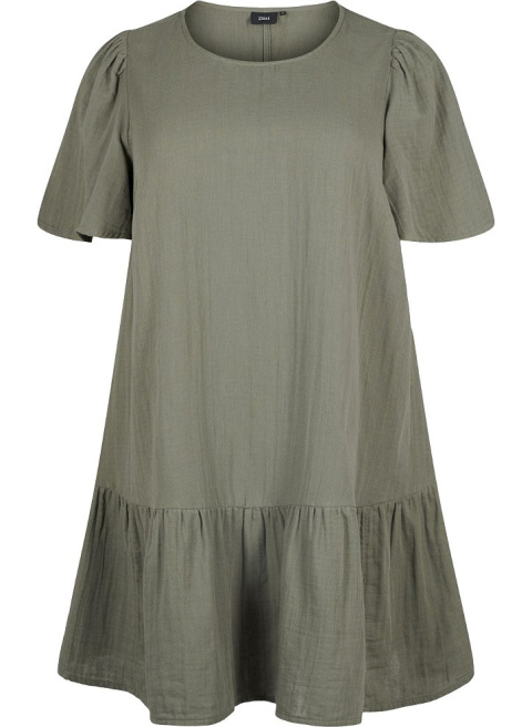 ZIZZI PIĘKNA SUKIENKA KHAKI BAWEŁNA FALBANA 070F