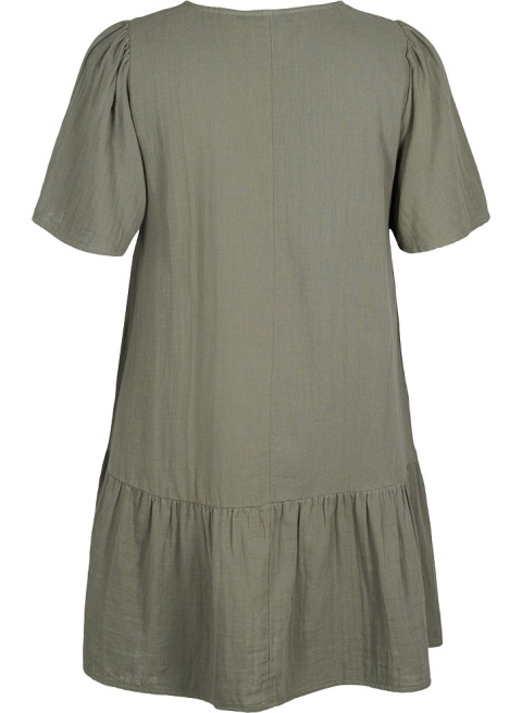 ZIZZI PIĘKNA SUKIENKA KHAKI BAWEŁNA FALBANA 070F