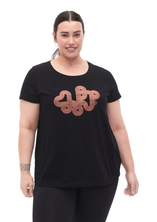 ZIZZI CZARNY SPORTOWY T-SHIRT NADRUK 058C