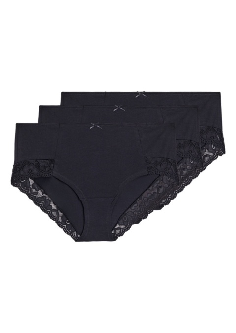 ZIZZI CZARNE BAWEŁNIANE MAJTKI FIGI KORONKA 3PACK 042A
