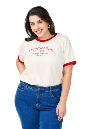 ZIZZI FANTASTYCZNY KREMOWY T-SHIRT NAPIS 505B