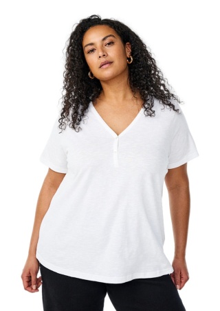 ZIZZI KLASYCZNY WYGODNY BIAŁY T-SHIRT GUZIKI 062A