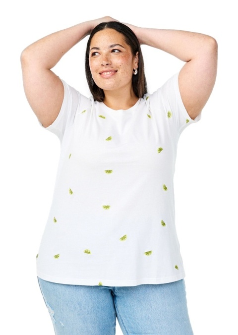 ZIZZI WYGODNY BIAŁY T-SHIRT NADRUK BAWEŁNA 252C