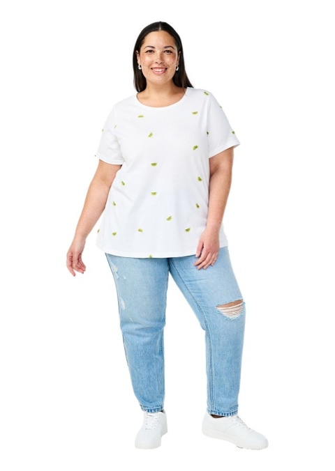 ZIZZI WYGODNY BIAŁY T-SHIRT NADRUK BAWEŁNA 252C