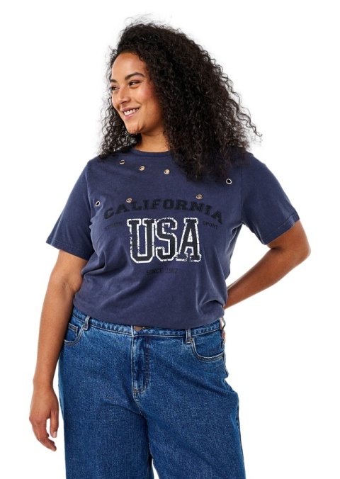 ZIZZI WYJĄTKOWY GRANATOWY T-SHIRT NAPIS DETALE 285A ZIZZI WYJĄTKOWY GRANATOWY T-SHIRT NAPIS DETALE 285A