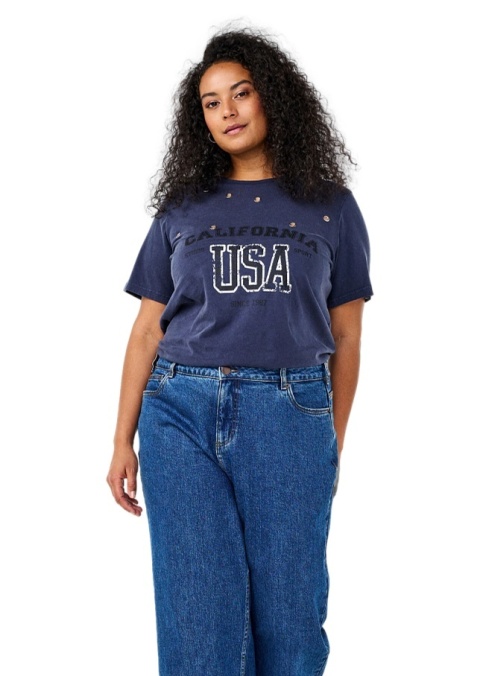 ZIZZI WYJĄTKOWY GRANATOWY T-SHIRT NAPIS DETALE 285A ZIZZI WYJĄTKOWY GRANATOWY T-SHIRT NAPIS DETALE 285A