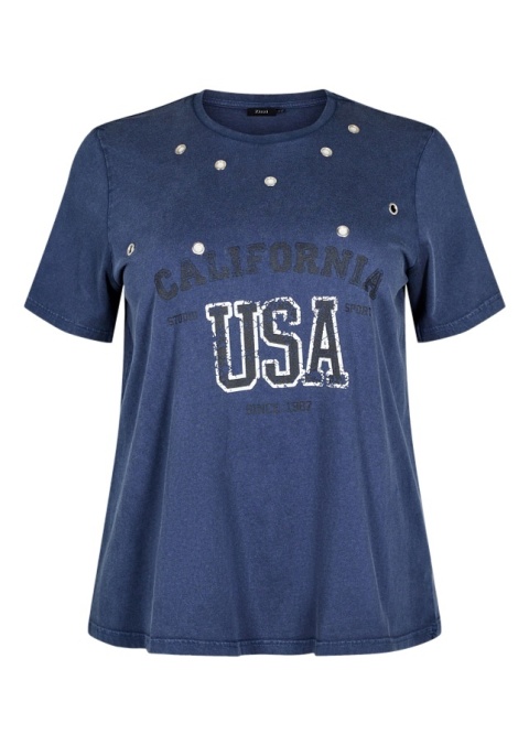 ZIZZI WYJĄTKOWY GRANATOWY T-SHIRT NAPIS DETALE 285A ZIZZI WYJĄTKOWY GRANATOWY T-SHIRT NAPIS DETALE 285A