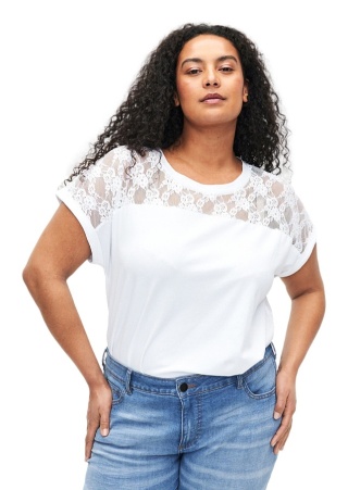ZIZZI BIAŁA BAWEŁNIANA BLUZKA T-SHIRT KORONKA 082A