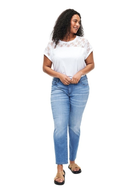 ZIZZI BIAŁA BAWEŁNIANA BLUZKA T-SHIRT KORONKA 082A