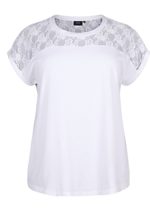 ZIZZI BIAŁA BAWEŁNIANA BLUZKA T-SHIRT KORONKA 082A