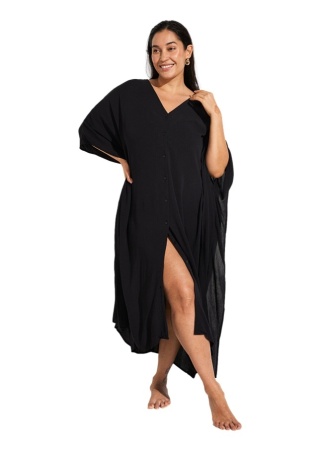 ZIZZI ZWIEWNA CZARNA SUKIENKA PLAŻOWA OVERSIZE GUZIKI 815A