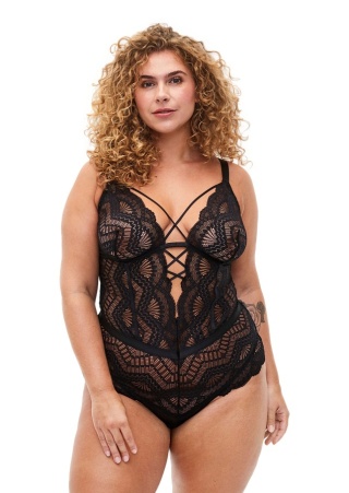 ZIZZI CZARNE KOBIECE BODY KORONKA DETALE 927A