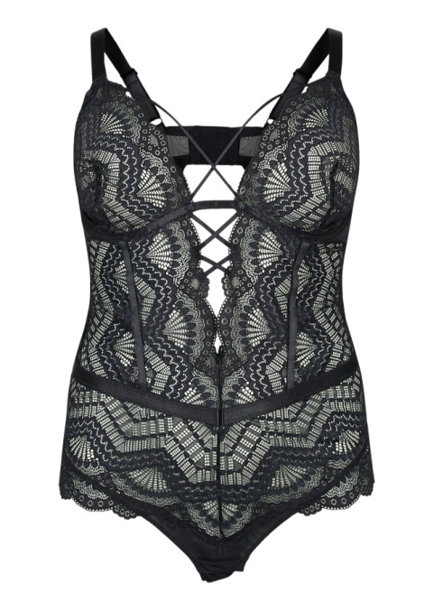 ZIZZI CZARNE KOBIECE BODY KORONKA DETALE 927A