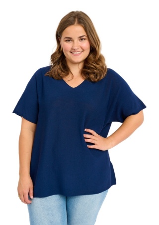 ADIA GRANATOWA DZIANINOWA BLUZKA T-SHIRT WISKOZA OVERSIZE A203