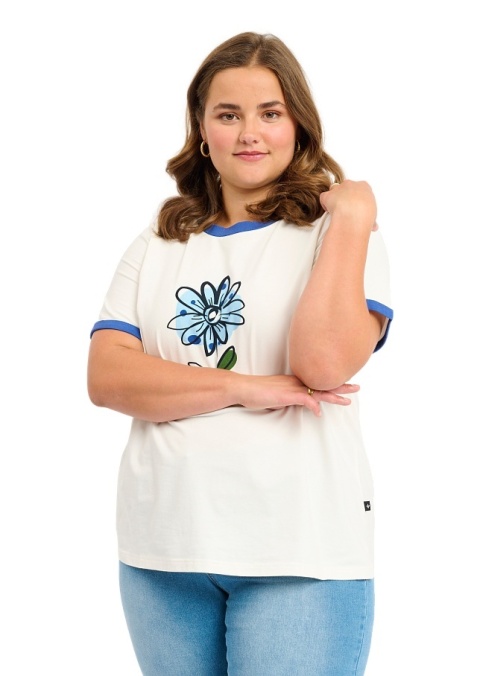 ADIA KLASYCZNY BIAŁTY T-SHIRT WZÓR NIEBIESKI A410