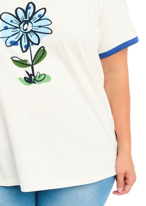 ADIA KLASYCZNY BIAŁTY T-SHIRT WZÓR NIEBIESKI A410