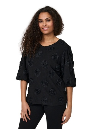 ELTON ELEGANCKA CZARNA BLUZKA STRUKTURA KWIATY E803