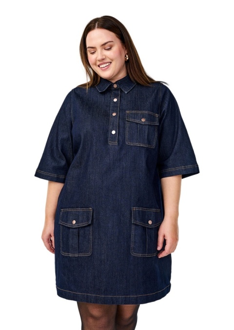 ZIZZI JEANSOWA GRANATOWA SUKIENKA KIESZENIE 083B