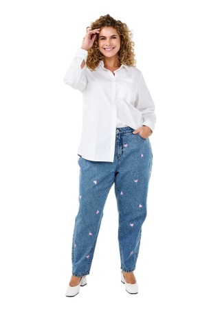 ZIZZI NIEBIESKIE SPODNIE JEANSY MOM NADRUK SERCA 042C