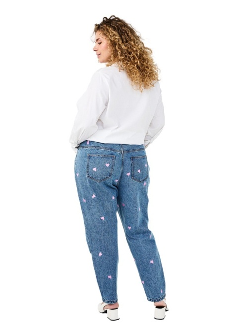 ZIZZI NIEBIESKIE SPODNIE JEANSY MOM NADRUK SERCA 042C