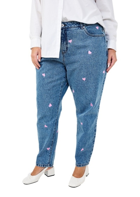 ZIZZI NIEBIESKIE SPODNIE JEANSY MOM NADRUK SERCA 042C