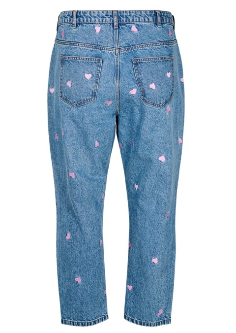 ZIZZI NIEBIESKIE SPODNIE JEANSY MOM NADRUK SERCA 042C
