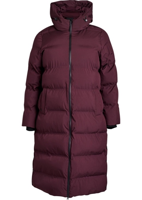 ZIZZI DŁUGA BORDOWA KURTKA ZIMOWA KAPTUR 224A