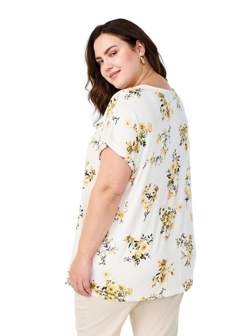 ZIZZI BIAŁY T-SHIRT BLUZKA NADRUK KWIATY 211C