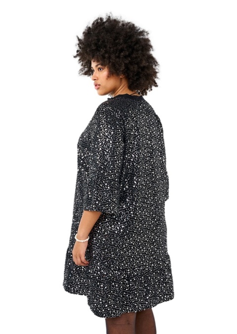 ZIZZI CZARNA IMPREZOWA SUKIENKA SREBNE CEKINY 420A