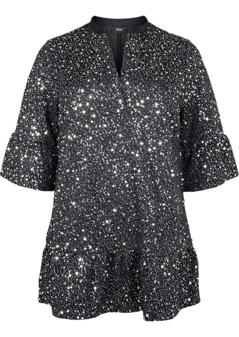ZIZZI CZARNA IMPREZOWA SUKIENKA SREBNE CEKINY 420A