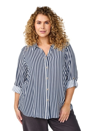 ZIZZI GRANATOWA KOSZULA WISKOZA BIAŁE PASKI 036J