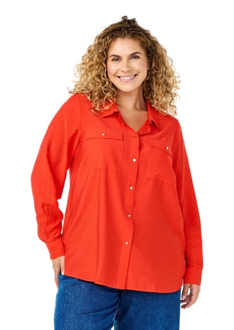 ZIZZI KLASYCZNA CZERWONA KOSZULA KIESZENIE 599E