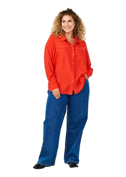 ZIZZI KLASYCZNA CZERWONA KOSZULA KIESZENIE 599E