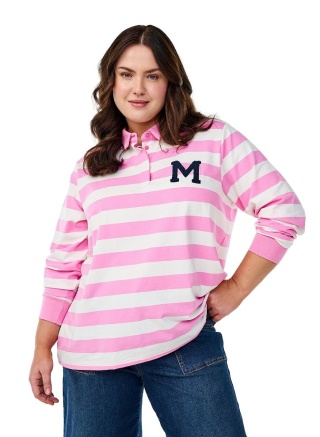 ZIZZI MODNA KOSZULKA BLUZKA POLO RÓŻOWA PASKI 611D