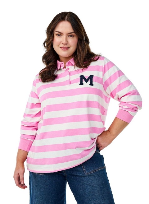 ZIZZI MODNA KOSZULKA BLUZKA POLO RÓŻOWA PASKI 611D