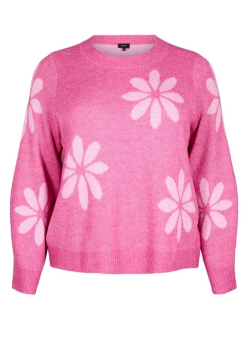 ZIZZI PIĘKNA RÓŻOWA BLUZKA DZIANINA SWETER KWIATY 410A