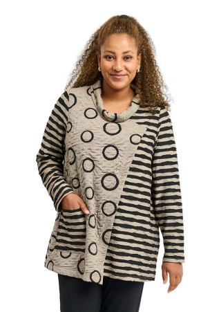 PONT NEUF WYGODNA BLUZKA CZARNA BEŻOWA ASYMETRYCZNY WZÓR WV462