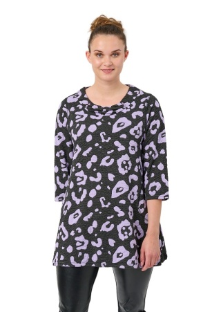 PONT NEUF WYGODNA CZARNA BLUZKA FIOLETOWA PANTERKA V156