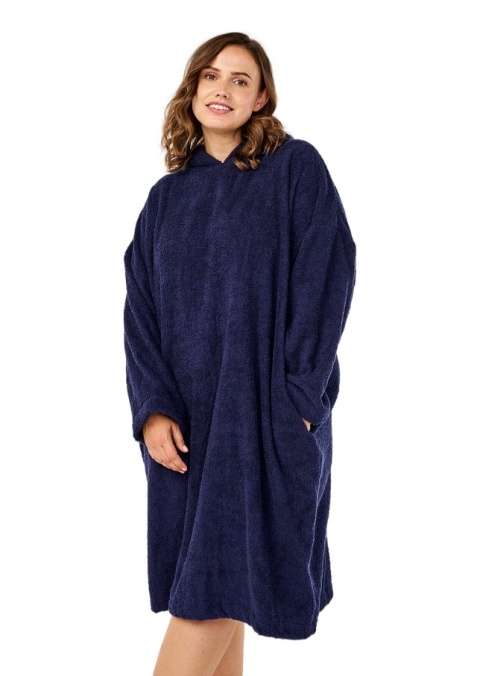 ZIZZI DŁUGIE GRANATOWE PONCHO BLUZA Z KAPTUREM FROTTE 070B ZIZZI DŁUGIE GRANATOWE PONCHO BLUZA Z KAPTUREM FROTTE 070B